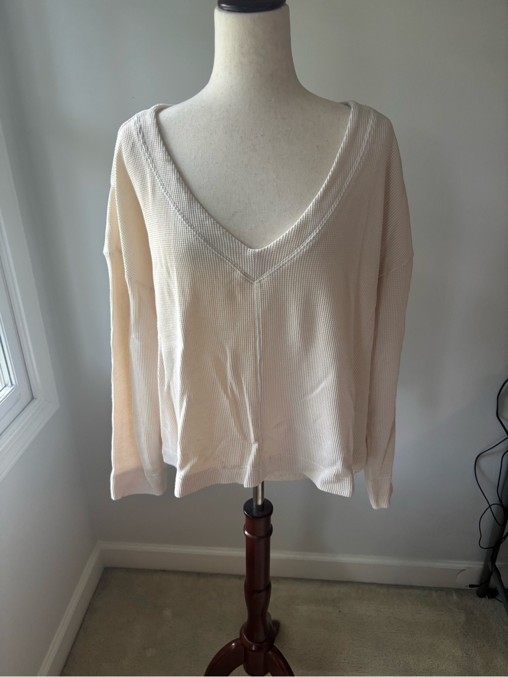 Pilcro Cream V-Neck Lightweight Sweater